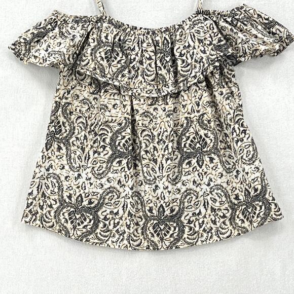FIGUE Tamara Top Womens Large Cream Black Printed Off the Shoulder Blouse Cotton - Picture 7 of 13